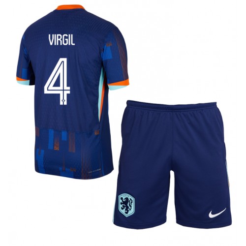 Fotballdrakt Barn Nederland Virgil van Dijk #4 Bortedraktsett EM 2024 Kortermet (+ Korte bukser)